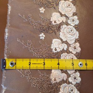 Peach & Taupe French Embroidered Lace Edging 5.5" by 2.5 yards